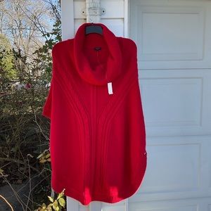 NWT Talbots Pretty Red Multi-Weave Cowl Neck Rounded Hem Poncho